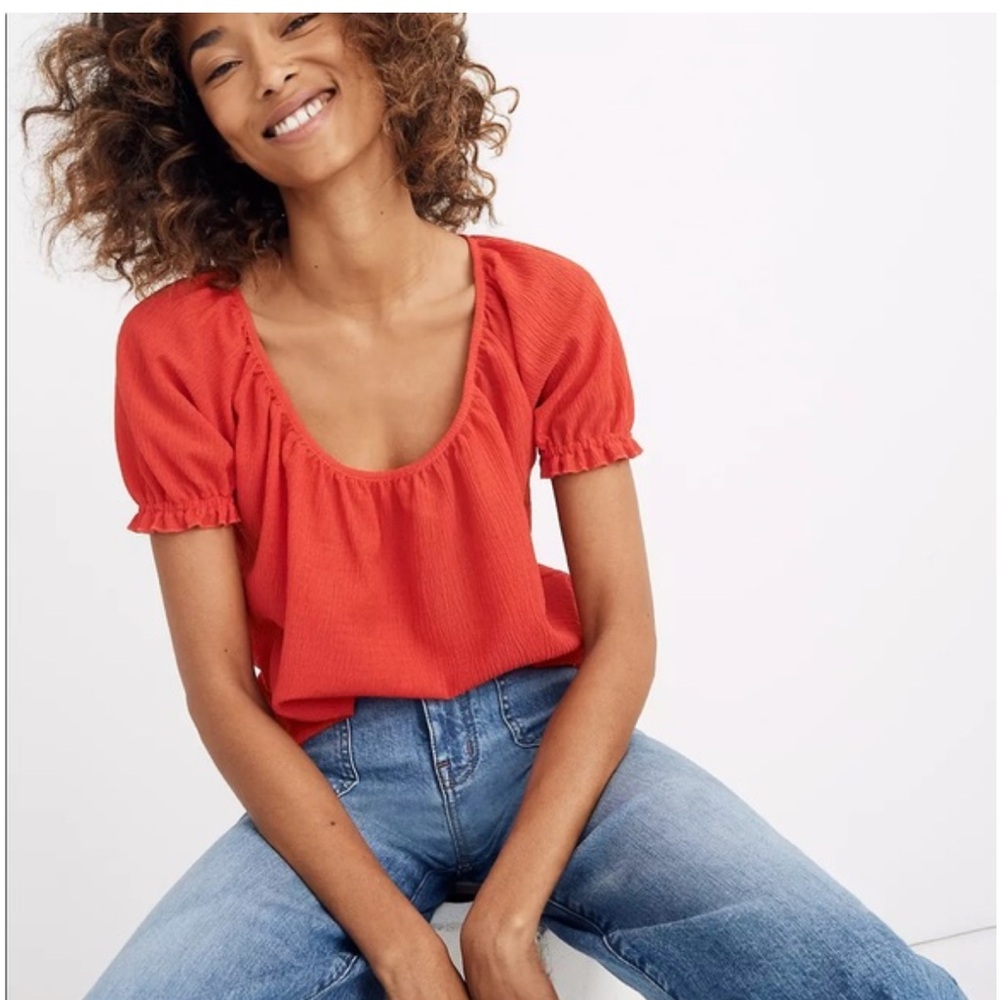 Madewell Texture & Thread Peasant Tops — red and black